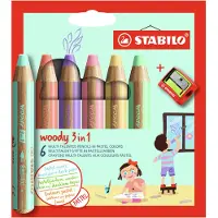 Stabilo woody 3 in 1 Pastel - 6 stuks + puntenslijper