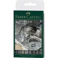 Faber-Castell tekenstift - fineliners - Pitt Artist Pen - zwart + grijs - 8-delig etui lijnbreedte FM, 1.5, F, 5x B - FC-167171