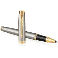 Parker IM-rollerballpen | geborsteld metaal met gouden afwerking | Fijne penpunt | Zwarte inkt | Geschenkverpakking