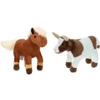 Cornelissen Pluche knuffel boerderijdieren set - Koe en een bruin Paardje - van 22 cm - Zachte kinder knuffels - cadeau