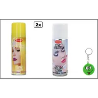 Goodmark 2x Haarverf/haarspray geel en wit 125 ml - Smiley - Festival thema feest carnaval haar kleurspray party