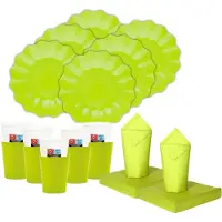 Givi Italia Feest BBQ bordjes/bekertjes/servetten set New Wave - 16 personen - lime groen - papier/karton