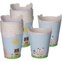 Givi Italia Feestbekers met hoesjes - 16x - boerderij dieren - papier - themafeestje - 250ml - kinderfeestje - wegwerpbekers