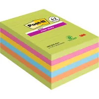 Post-It Super Sticky Notes 101 x 152 mm Kleurenassortiment Gelinieerd 90 Vellen Voordeelpak 4 blokken + 2 GRATIS