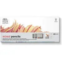 Winsor & Newton 2090001 Studio Collection Mixed Pencils Set 45 stuks – Waterverf, Kleur- en Grafietpotloden met Penseel, Puntenslijper en Papierblok