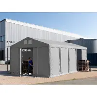 TOOLPORT Opslagtent 5x10m met schuifdeur - 3,0m zijwandhoogte, PVC 850, met grondframe, grijs, zonder statica (zekerheidspluspakket)