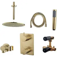 Wiesbaden Inbouwthermostaatset Caral Rond 30cm Plafonduitloop Geborsteld Messing Goud PVD Coating