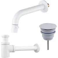 FortiFura Calvi Fonteinkraanset - inbouw - uitloop - 18cm - inkortbaar - sifon - always open plug - mat wit SW1108833/SW696206/SW696216