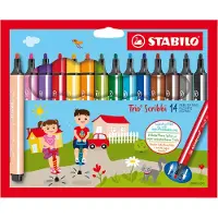 Stabilo Trio Scribbi - Ergonomische Viltstift - Onverwoestbaar Door Meeverende Schrijfpunt - Etui met 14 Kleuren