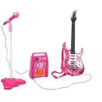 Ikonka Elektrische Gitaar - Roze speelgoedinstrument met microfoon voor kind