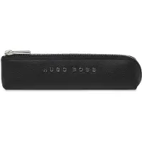 BOSS Etui van zwart generfd leer met zilverkleurig logo