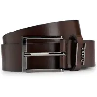 BOSS Riem van Italiaans leer met logolus en geborstelde bronzen details