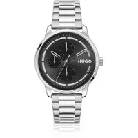HUGO BOSS quartz zilver heren horloge met zwarte wijzerplaat & roestvrij stalen band