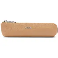BOSS Etui van generfd leer met camelkleurige logoletters