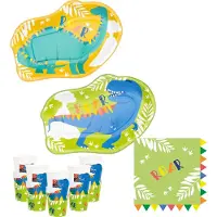 Givi Italia Kinderfeest bordjes/servies set - 16-personen - Dinosaurus thema - dino - papier