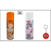 Goodmark 2x Haarverf/haarspray oranje en wit 125 ml - Smiley - Festival thema feest carnaval haar kleurspray party