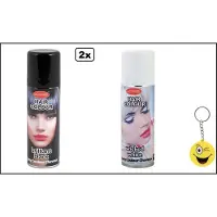 Goodmark 2x Haarverf/haarspray zwart en wit 125 ml - Smiley - Festival thema feest carnaval haar kleurspray party