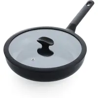 BK Enjoy Hapjespan 28cm met deksel – 3.4L – PFAS-vrije antikleeflaag – Hapjespan inductie – Keramische pan - Ovenbestendig tot 160°C - Koudgrepen - Met glazen deksel - Zwart