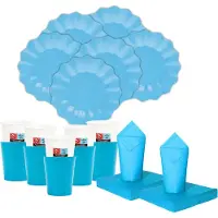 Givi Italia Feest BBQ bordjes/bekertjes/servetten set New Wave - 16 personen - turquoise blauw - papier/karton