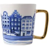 Heinen Delfts Blauw Mok Blauw / Wit Huisjes D 8,5 H 9,5 Cm