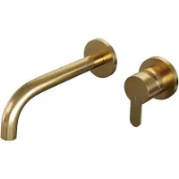 Brauer Inbouw Wastafelmengkraan Gold Edition Coldstart Gebogen Uitloop Korte Platte Hendel Rechts Geborsteld Goud PVD Met Rozetten
