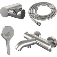 Brauer Brushed Edition Badkraan - douchegarnituur - handdouche rond 3 standen - gladde knop - PVD - Geborsteld RVS 5-NG-233