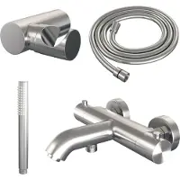 Brauer Edition Badthermostaat Met Badset - Staafhanddouche - Geborsteld RVS PVD - Messing - Kranen, Douchekranen, Douchesets, Opbouw Douchesets, - Kranen, Douchekranen, Douchesets, Opbouw douchesets,