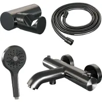 Brauer Gunmetal Edition thermostatische badkraan met wandhouder en 3 standen handdouche gunmetal geborsteld PVD