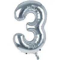 PartyPro Cijfer Ballon '3' Zilver (100CM)