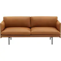 Muuto Outline Bank Refine Leather Cognac|Black | 2-Seater - Black Base
