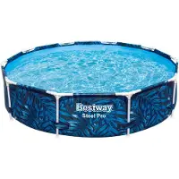 Bestway Steel Pro Tropical Leaf Ø 305x66 Cm Steel Round Frame Above Ground Pool Blauw 4062 Liters