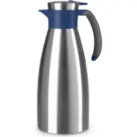 EMSA Isolierkanne SOFT GRIP, 1,5 Liter, Edelstahl / blau Einhandbedienung durch Quick-Tip-Verschluss, ..., Thermosfles, Blauw