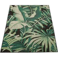 Paco Home Buitentapijt, weerbestendig, geschikt voor balkon, met palmbladeren, jungle-motief, bloemenprint, boho-stijl, groen, afmetingen 140x200 cm