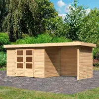 Karibu Woodfeeling tuinhuis Askola 4, in een set met een aanbouwdak, breedte 2,40 meter, zij- en achterwand van onbehandeld hout; artikelnummer 77732