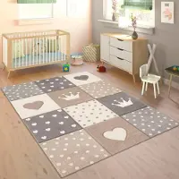Paco Home Tapijt Voor Kinderen Vloerkleed Kinderkamer Pastel 3D Stippen Hart Beige 140x200 cm