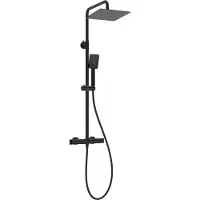 Deante Douchekop Nero met thermostaatkraan, vierkante hoofddouche 250x250mm, verstelbare hoogte, anti-kalk systeem, roestvrij staal