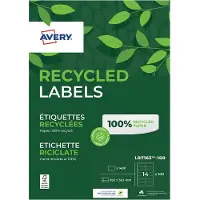 Avery Zweckform AVERY Gerecyclede adresetiketten LR7163-100 Permanent klevend A4 Wit 99,1 x 38,1 mm Recycled 100 Vellen à 14 Etiketten