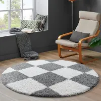 Muratap Milano geblokt hoogpolig rond vloerkleed modern licht creme- 150 cm rond
