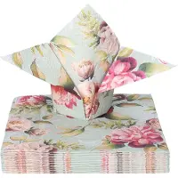 Ambiente Tafel diner servetten - Pioenrozen thema - 40x stuks - 33 x 33 cm - Lente/zomer/bloemen/Rozen