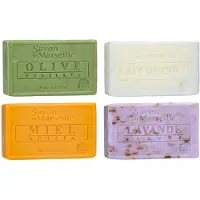 Le Chatelard 1802 Set Marseille zeep 4 x 100 gram in geuren olijven-kokosmelk-honing-lavendel - Franse handzeep