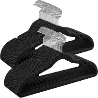 Hoppa! - Fluwelen Hangers - Antislip, Schouderinkepingen, Broekstang - 50 Stuks - Klassiek Zwart CRF029B05