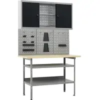 vidaXL Werkbank met drie wandpanelen en een kast