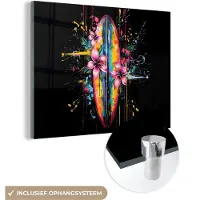 MuchoWow Glasschilderij 40x30 cm - Schilderij acrylglas - Graffiti - Sport - Surfen - Zomer - Foto op glas - Muurdecoratie woonkamer - Wanddecoratie slaapkamer - Schilderijen