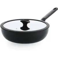 BK Enjoy Wokpan 28cm – 4.2L – PFAS-vrije antikleeflaag – Wokpan inductie – Keramische pan - Ovenbestendig tot 160°C - Koudgrepen - Met glazen deksel - Zwart