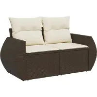 vidaXL Tuinbank 2-zits met kussens poly rattan bruin