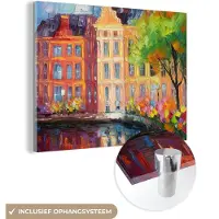MuchoWow Glasschilderij 160x120 cm - Schilderij acrylglas - Olieverf - Amsterdam - Kunst - Kleurrijk - Foto op glas - Muurdecoratie woonkamer - Wanddecoratie slaapkamer - Schilderijen
