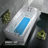 Karma Douchemat, 100 x 40 cm Extra Lange Badmat Antislip met 200 Sterk Zuignappen en Afvoergaten, Antibacterieel Machine wasbaar Schimmelbestendig Badkamermat, Badkuipmat voor Kinderen, Ouderen - Blauw