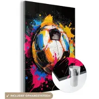 MuchoWow Glasschilderij 30x40 cm - Schilderij acrylglas - Graffiti - Sport - Voetbal - Verf - Bal - Foto op glas - Muurdecoratie woonkamer - Wanddecoratie slaapkamer - Schilderijen