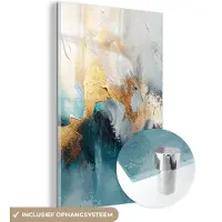 MuchoWow Glasschilderij 120x180 cm - Schilderij acrylglas - Abstract - Kunst - Gold - Blauw - Foto op glas - Muurdecoratie woonkamer - Wanddecoratie slaapkamer - Schilderijen