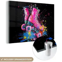 MuchoWow Glasschilderij 30x20 cm - Schilderij acrylglas - Graffiti - Sport - Rolschaatsen - Skating - Foto op glas - Muurdecoratie woonkamer - Wanddecoratie slaapkamer - Schilderijen